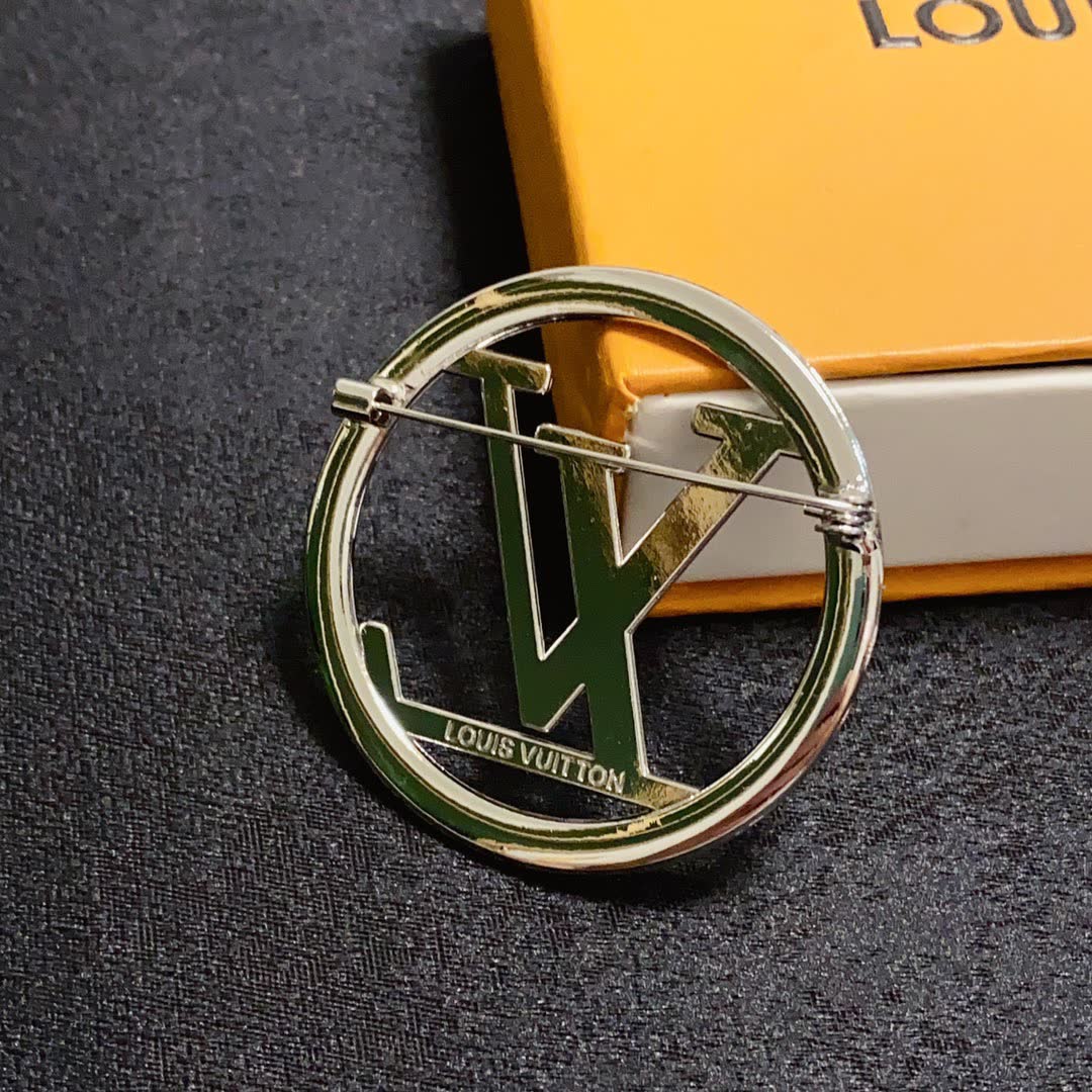 Louis Vuitton Brooch - Silver Circle with LV Logo